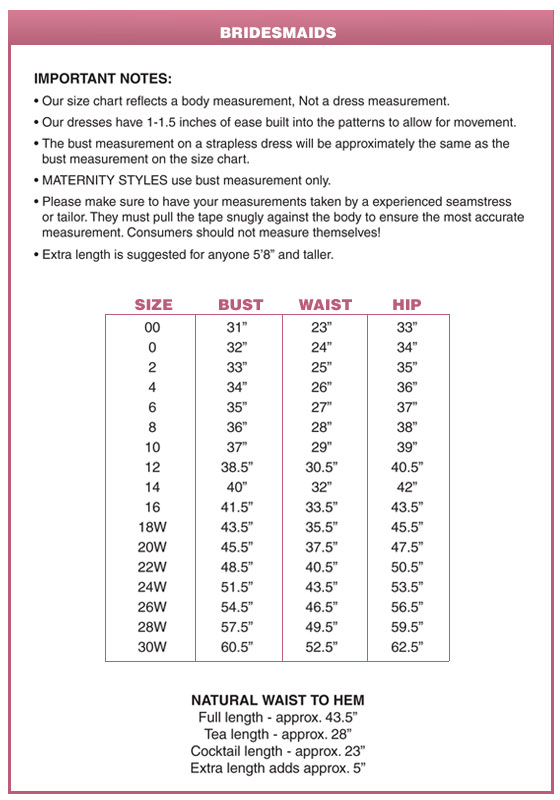 After Six Bridesmaid Dresses Size Chart