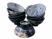 Idyllic Owls Multi-Colored Ceramic Japanese Rice Bowl Set for Ten